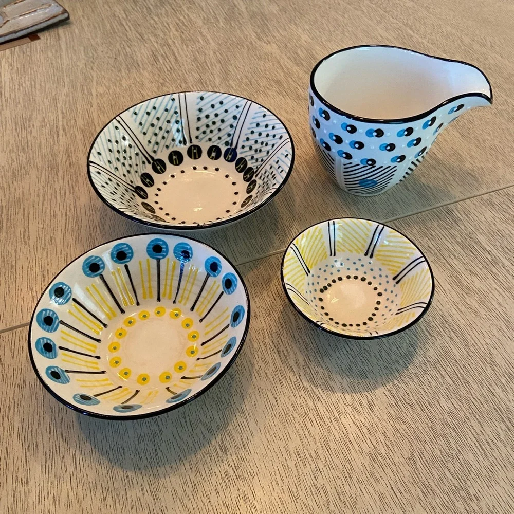 West Elm X Potters workshop set of 3 stacking bowls and gravy sauce bowl